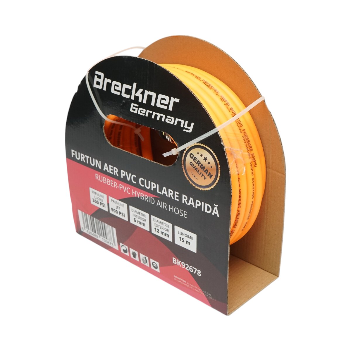 Furtun aer compresor profesional 15m din PVC si cuplare rapida universala Breckner Germany